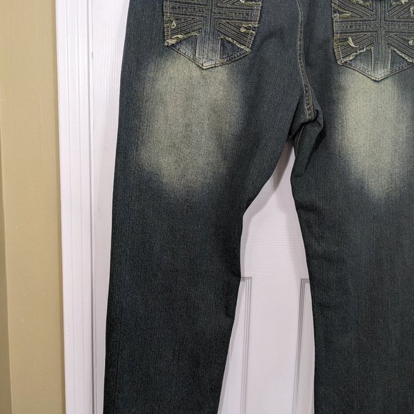 Agile Distressed Torn Blue Denim Whiskered Fading Details Men's Jeans - 46W*(43) - Picture 11 of 13